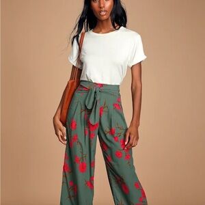 NWT Lulus Breonna Floral Print Tie-Front Wide-Leg Pant XS